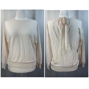 LOFT Cream Long Sleeve Cotton Top with Back Bow Tie Up- NWT- L